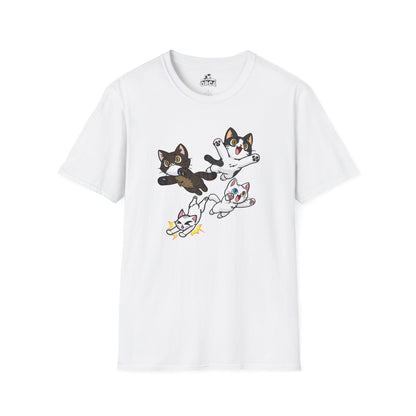 Cat Attack Squadron! | Four Fantastic Flying Felines | Unisex Softstyle T-Shirt