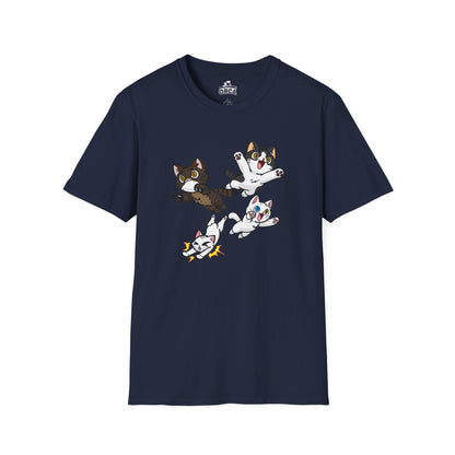 Cat Attack Squadron! | Four Fantastic Flying Felines | Unisex Softstyle T-Shirt