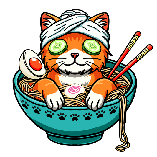 "Ramen Spa Cat" – Relaxing Noodle Bowl Kitty Graphic T-Shirt | Unisex Softstyle