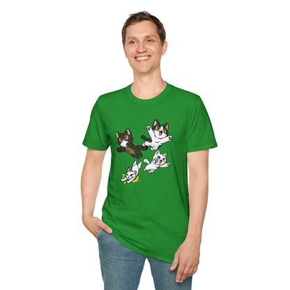 Cat Attack Squadron! | Four Fantastic Flying Felines | Unisex Softstyle T-Shirt