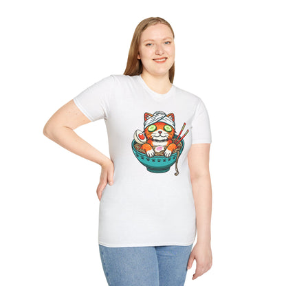 "Ramen Spa Cat" – Relaxing Noodle Bowl Kitty Graphic T-Shirt | Unisex Softstyle