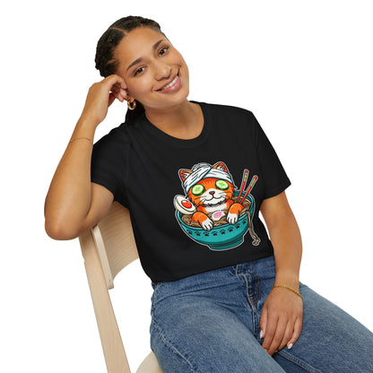 "Ramen Spa Cat" – Relaxing Noodle Bowl Kitty Graphic T-Shirt | Unisex Softstyle