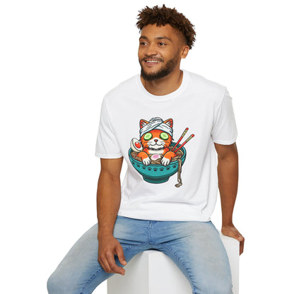 "Ramen Spa Cat" – Relaxing Noodle Bowl Kitty Graphic T-Shirt | Unisex Softstyle