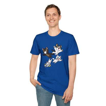 Cat Attack Squadron! | Four Fantastic Flying Felines | Unisex Softstyle T-Shirt
