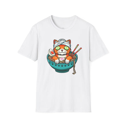 "Ramen Spa Cat" – Relaxing Noodle Bowl Kitty Graphic T-Shirt | Unisex Softstyle