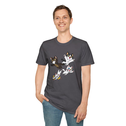 Cat Attack Squadron! | Four Fantastic Flying Felines | Unisex Softstyle T-Shirt