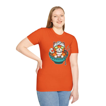 "Ramen Spa Cat" – Relaxing Noodle Bowl Kitty Graphic T-Shirt | Unisex Softstyle