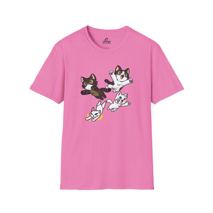 Cat Attack Squadron! | Four Fantastic Flying Felines | Unisex Softstyle T-Shirt