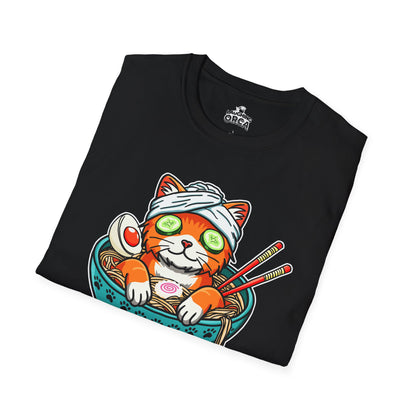 "Ramen Spa Cat" – Relaxing Noodle Bowl Kitty Graphic T-Shirt | Unisex Softstyle