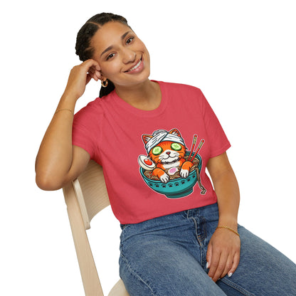 "Ramen Spa Cat" – Relaxing Noodle Bowl Kitty Graphic T-Shirt | Unisex Softstyle
